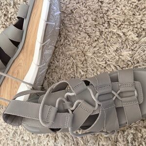 Sorel Grey Leather Espadrille Sandals